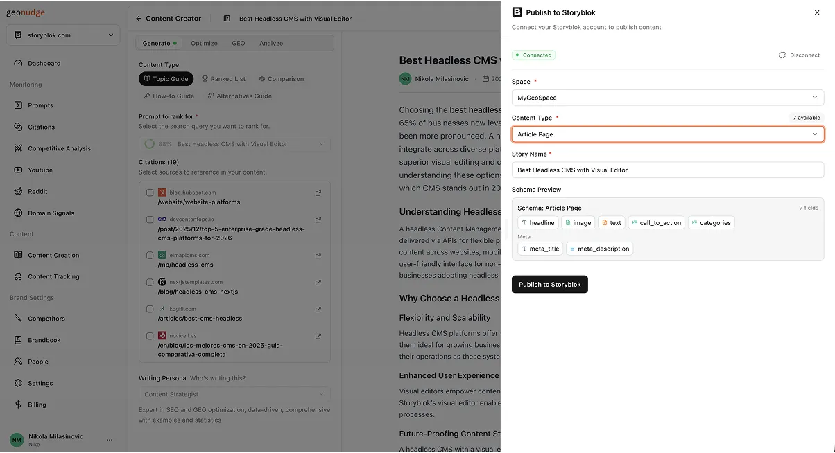 GeoNudge content export to Storyblok